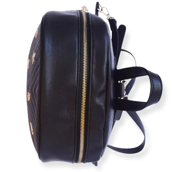 BEBE Hayden Backpack Black Gold Crystal Jeweled Embellishments Vegan Leather - Picture 5 of 14